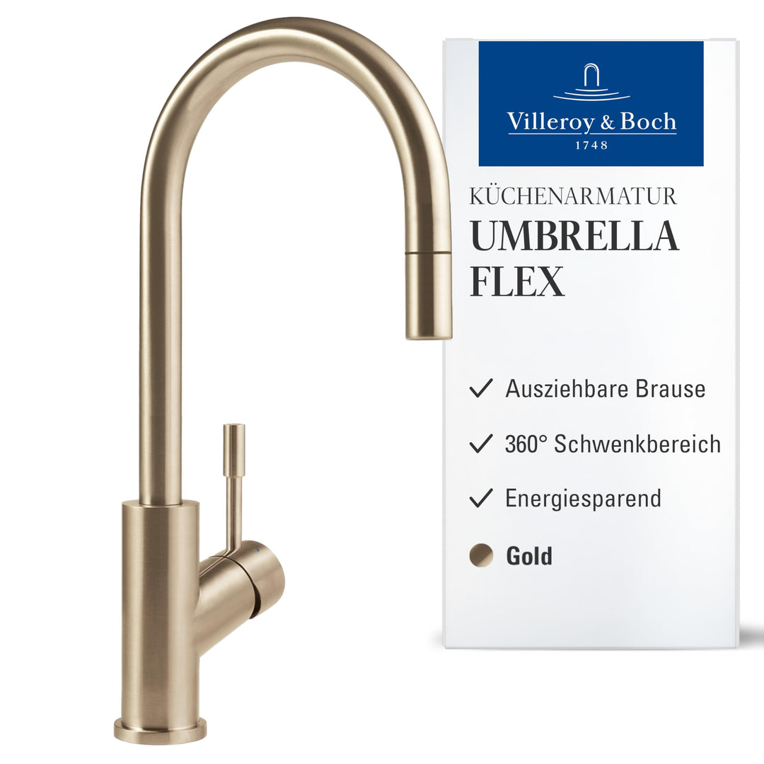 Villeroy &amp; Boch Umbrella Flex | Hochdruck | Einhand-Küchenarmatur mit herausziehbarer Handbrause | G