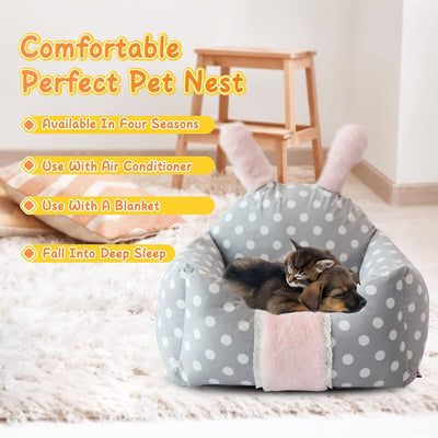 PETCUTE Katzenbett Hundebett Haustierbett für Katzen und kleine Hunde,Waschbar Kaninchen Design Haus