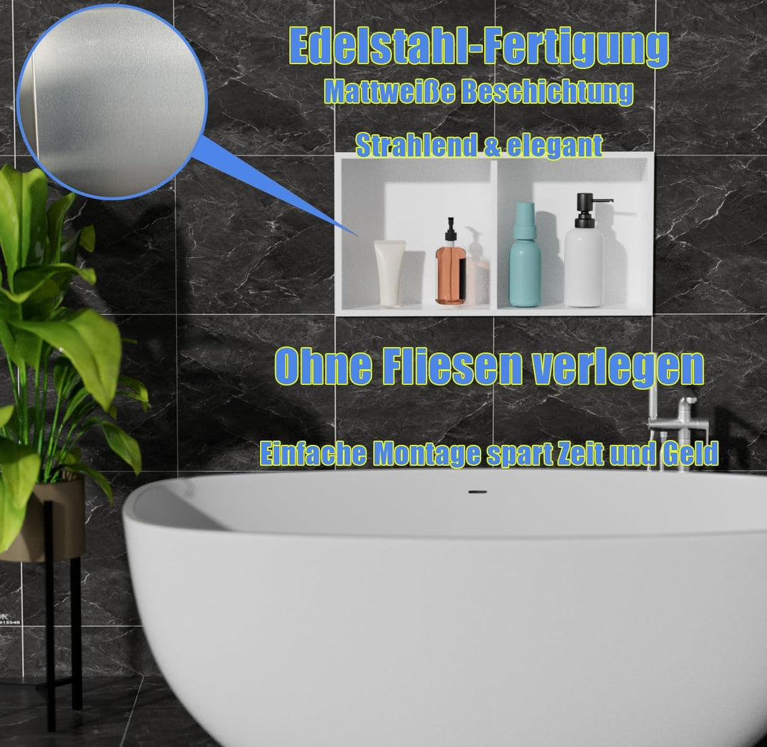 Edelstahl Einbaunische Wandnische für Dusche，Integrierte Fliesenlose Duschablage aus Rostfreiem Edel