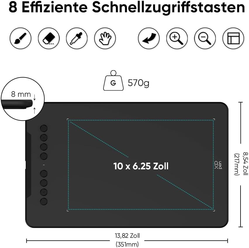 XPPen Deco 01 V3 Grafiktablett, 10x6,25 Zoll, Stift Tablett mit 16K Druckstufen Stift, 60° Neigung,