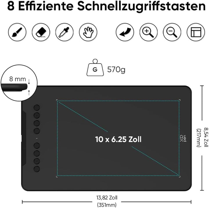 XPPen Deco 01 V3 Grafiktablett, 10x6,25 Zoll, Stift Tablett mit 16K Druckstufen Stift, 60° Neigung,