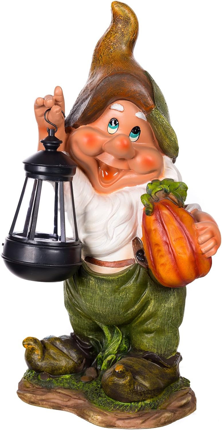 Birendy Figur Zwerg Gartenzwerg Gartenwichtel mit LED Solarlampe NF11021-1D Gross Deko Zwerg, Garten
