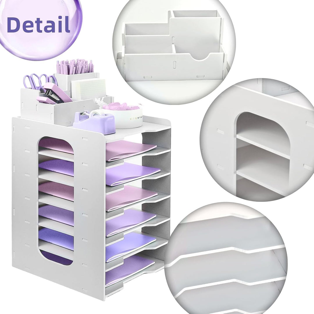 HMXLJJY Briefablage Organizer, A4 Papier Ablagefächer, 7-stöckiges Büro Aktenablage, Schreibtisch Da