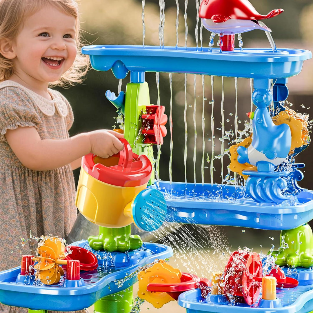 5-stufiger Sand- und Wassertisch mit pumpendem Elefant, Outdoor Sensorik Spielset für Kinder, Sommer
