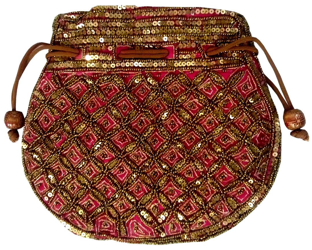 Purpledip Potli Tasche (Geldbörse mit Kordelzug): Goldfaden mit Pailletten-Stickerei Rosa, Rosa