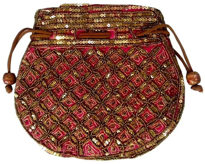Purpledip Potli Tasche (Geldbörse mit Kordelzug): Goldfaden mit Pailletten-Stickerei Rosa, Rosa