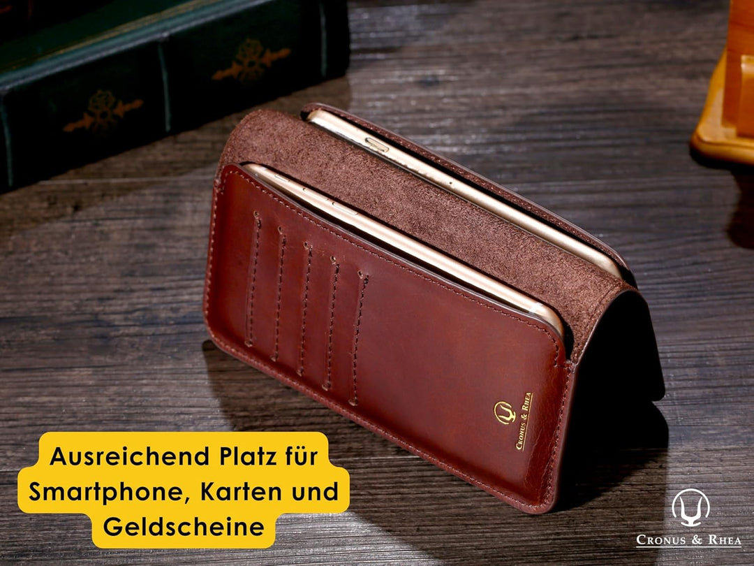 Cronus &amp; Rhea - Smartphone Geldbörse aus Leder - Modell: Cerberus - Mit Geschenkbox - Geldbeutel Hül