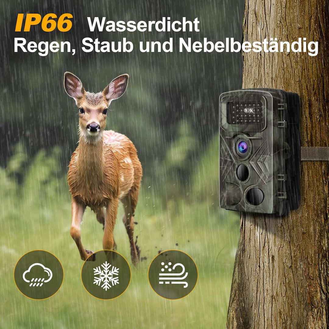 YOVOCA Wildkamera 2.7K 48MP, Wildkamera mit Bewegungsmelder Nachtsicht IP66 Wasserdicht Wildtierkame