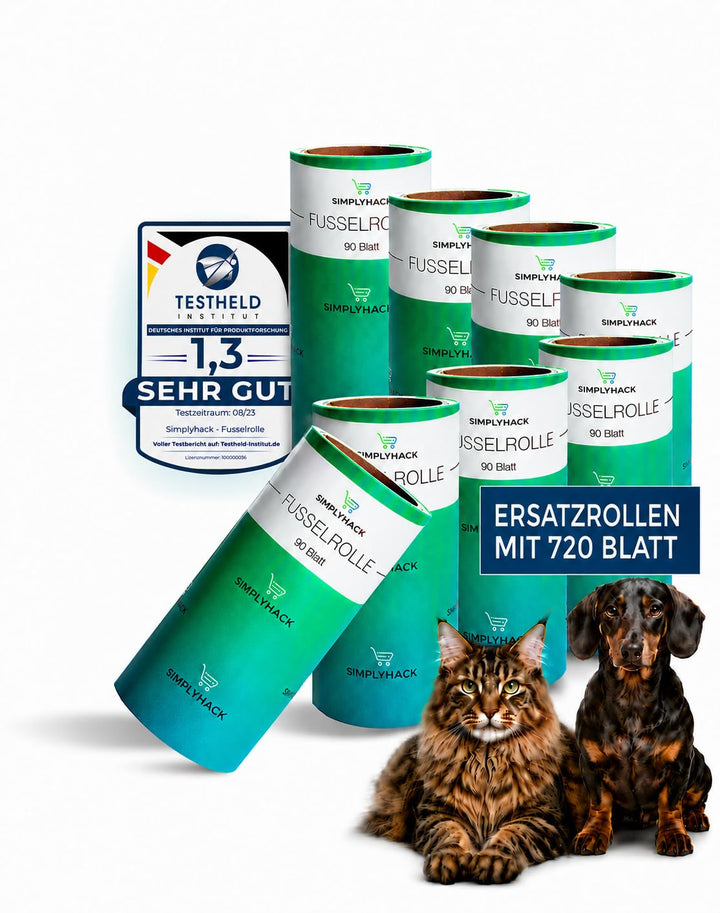 SIMPLYHACK - Fusselrolle - [8er] Set - 720 Blatt - Ersatzrollen für gängige Fusselrollen - hohe Kleb