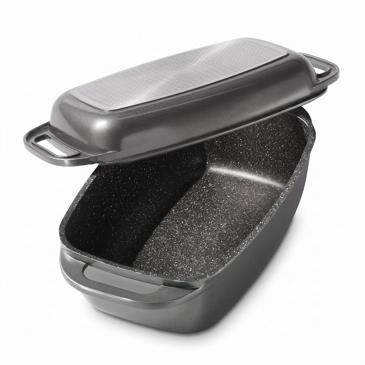 STONELINE Bräter Induktion 40 x 22 cm, 5,6 L, backofengeeignet, Deckel als Auflaufform verwendbar, A