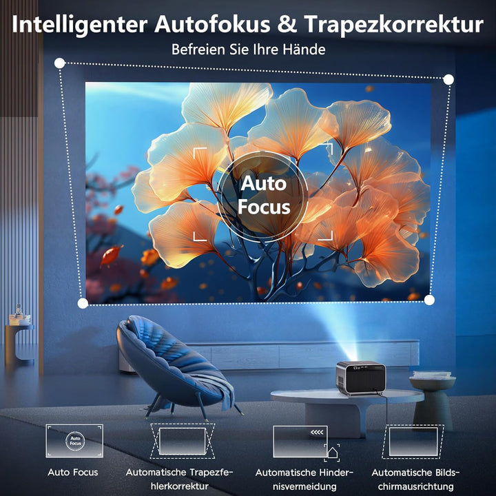 VGKE Smart Beamer 4k Heimkino, [Netflix Offizieller ＆ Autofokus] 30000 Lumen Full HD 1080p WiFi6 Blu