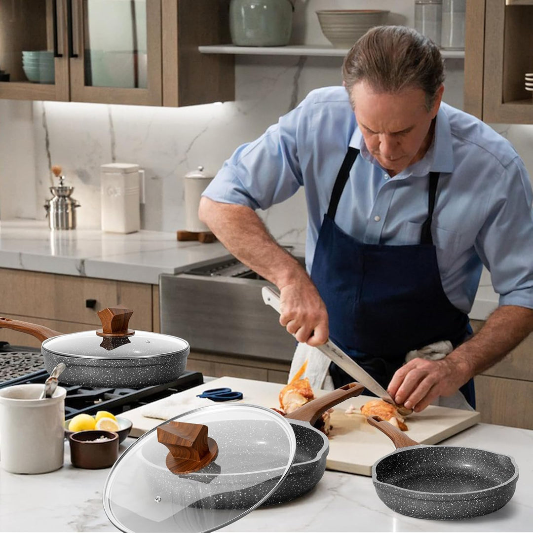 RIOVARM Induktion Bratpfannen Set Antihaft Pfannenset 20 cm 24 cm 28 cm Granit Omelett Pfanne ohne P