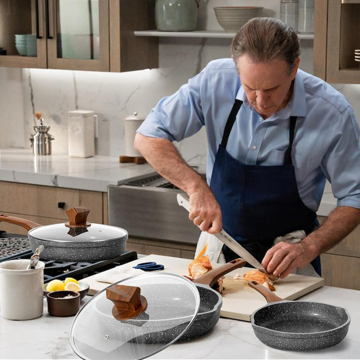 RIOVARM Induktion Bratpfannen Set Antihaft Pfannenset 20 cm 24 cm 28 cm Granit Omelett Pfanne ohne P
