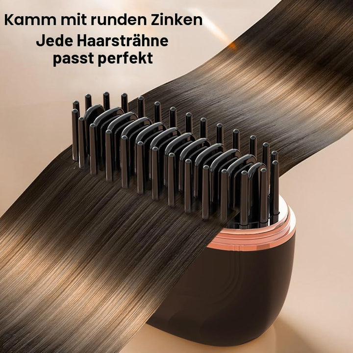 Mini Glättbürste Kabellos, Wiederaufladbare Tragbare Haarbürste mit 3 Temperaturstufen, 30S Schnella