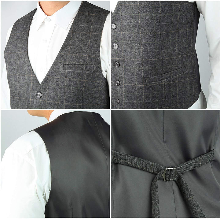 HISDERN Manner Formale Hochzeitsfeier Weste Baumwolle Plaid Kleid Anzug Weste für Herren hellgrau M,