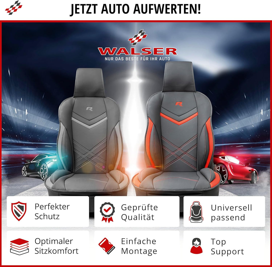 WALSER Sitzauflage Auto Rey, Sitzschoner Auto schwarz/grau, Universal Auto Sitzauflagen, Autositzauf