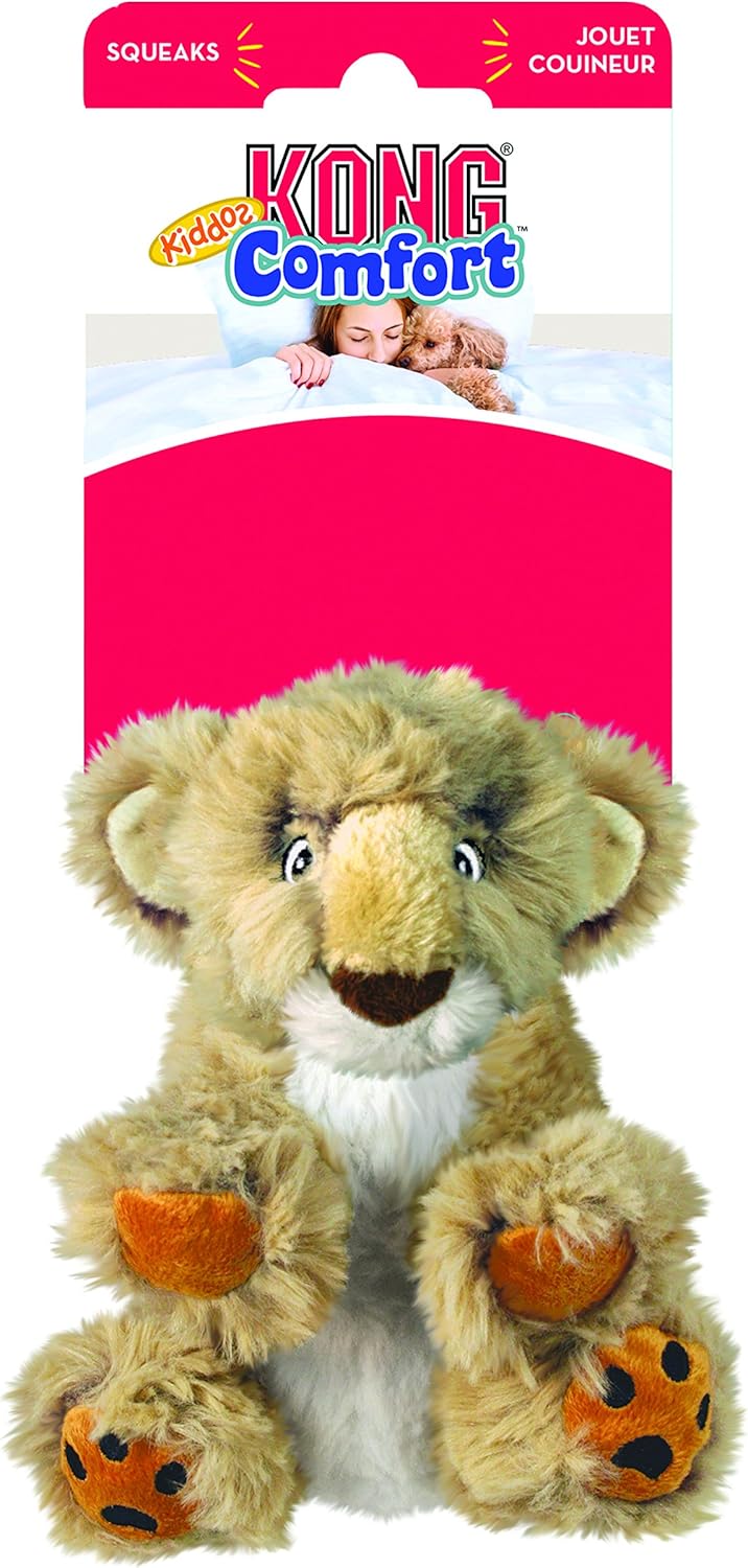 KONG – Comfort Kiddos Lion – Plüschtier mit Herausnehmbarem Quietscher – Für Grosse Hunde Löwe 1 Stü