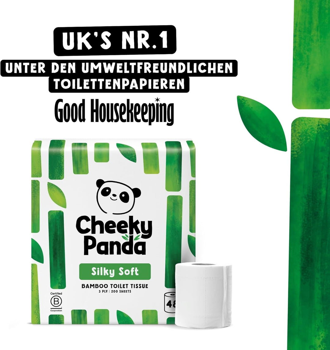 The Cheeky Panda Toilettenpapier aus Bambus - 48 Rollen mit je 200 Blatt - 3-Lagig - Hypoallergen -