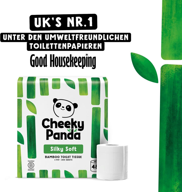 The Cheeky Panda Toilettenpapier aus Bambus - 48 Rollen mit je 200 Blatt - 3-Lagig - Hypoallergen -