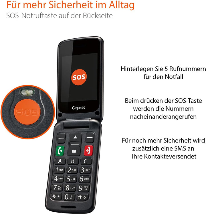 Gigaset GL590 GSM - Senioren GSM Handy Aufklappbar - SOS-Funktion - einfache Bedienung mit 2,8" Farb