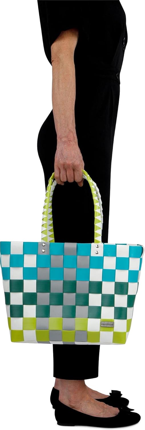 normani Einkaufskorb Shopper geflochten aus Kunststoff - robuster Strandkorb aus wasserabweisendem M