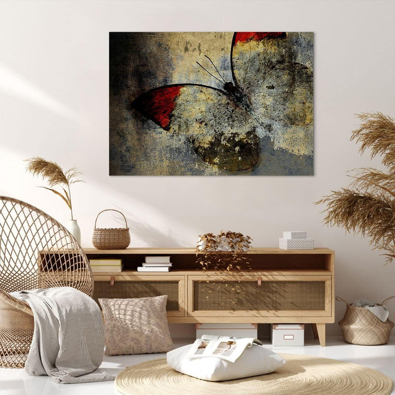 Bilder auf Leinwand 100x70cm Leinwandbild Schmetterling Abstraktion Gross Wanddeko Bild Schlafzimmer