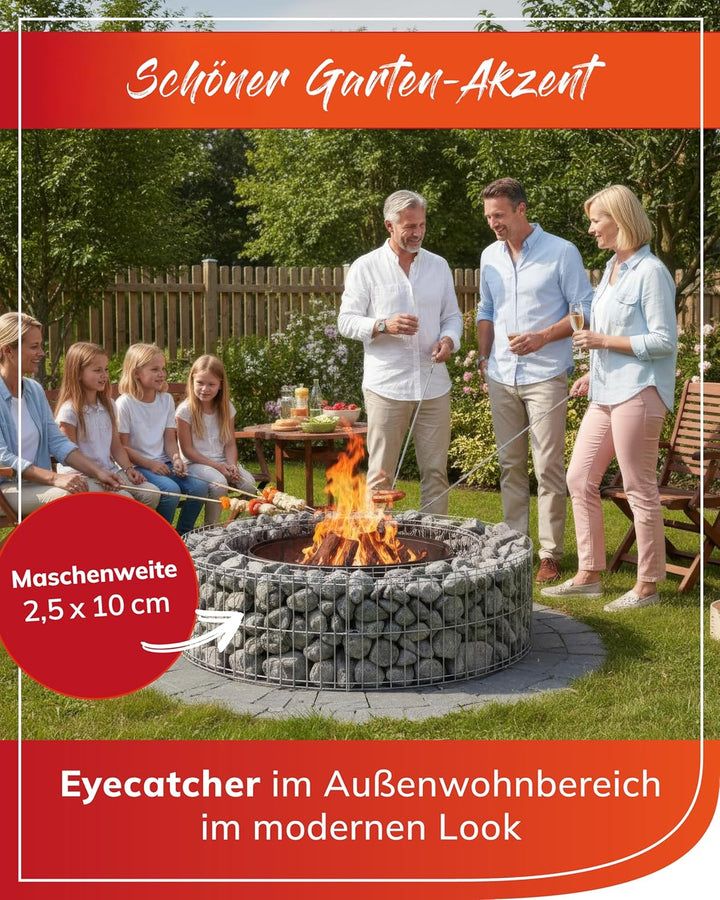 bellissa Gabionen-Lagerfeuerstelle - 95587 - Feuerstelle für Lagerfeuer - Durchmesser 73/51 cm, Höhe