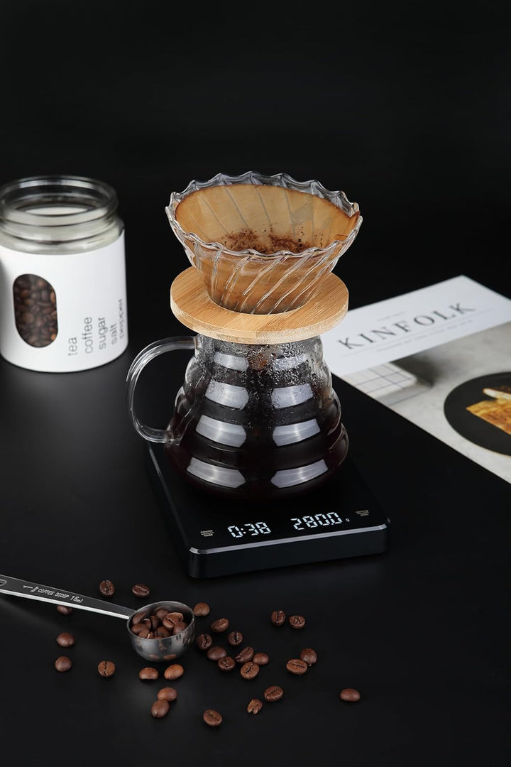 INF Wiederaufladbare Kaffeewaage mit Timer 3 kg / 0,1 g, Hohe Präzision, Tara- und Timerfunktion, Me