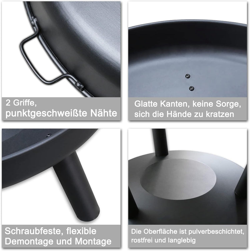 Herrselsam Feuerschale Ø 80 cm Feuerstelle für den Garten, mit 3 abnehmbaren Füssen und Griffen, Out
