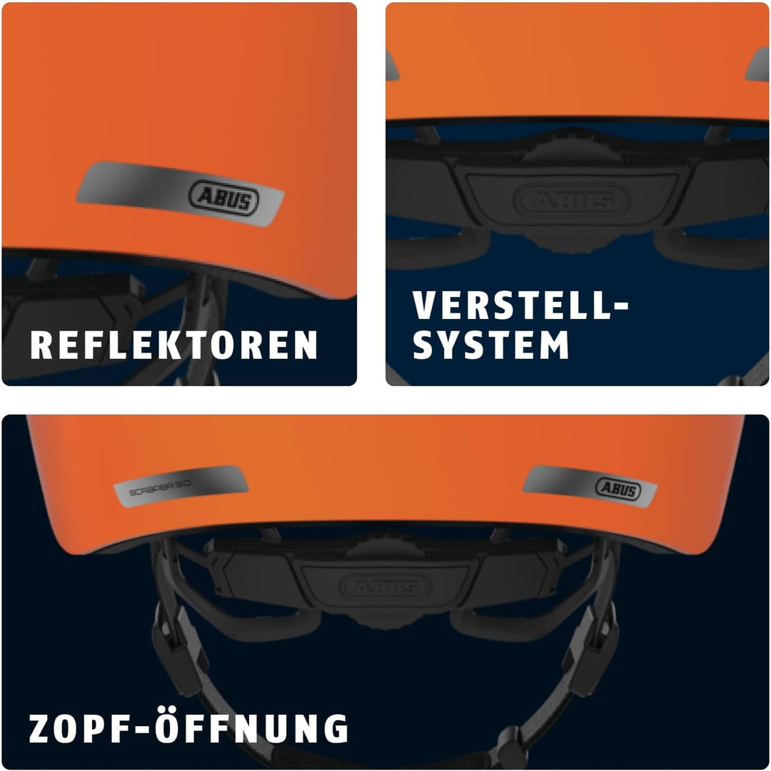 ABUS Stadthelm Scraper 3.0 - Robuster Hartschalen-Fahrradhelm Large(57-61cm) Orange (signal orange),