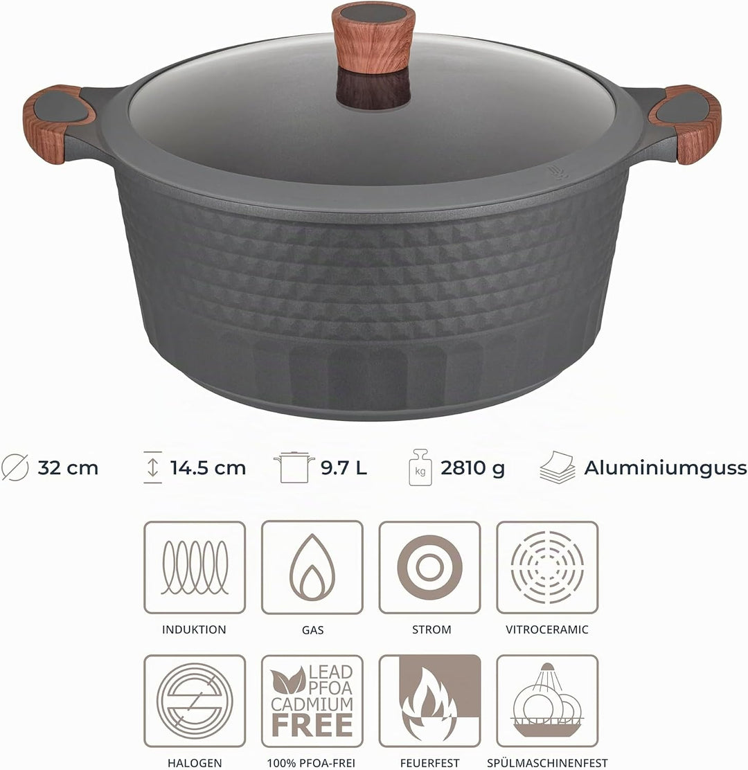 RESTO Kochtopf Schmortopf 9,7L mit Deckel 32cm, H=14,5cm | Antihaftbeschichtung | im Geschenkkarton