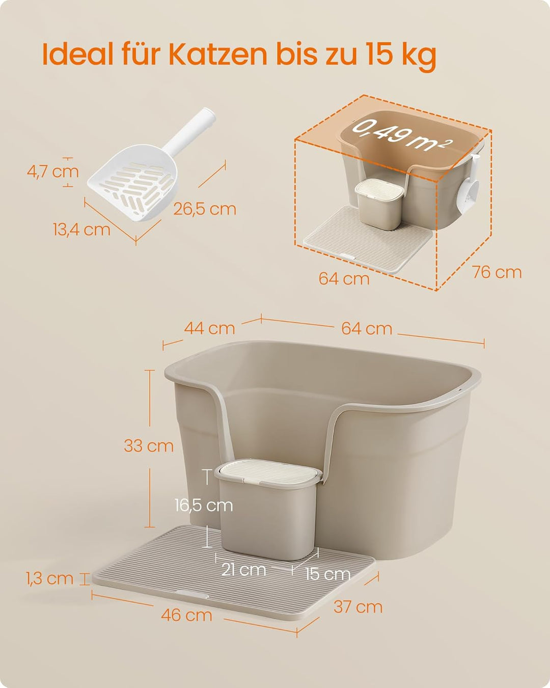 Feandrea Katzenklo, extragrosse Katzentoilette, mit hohen Seitenwänden, Katzenstreumatte, Aufbewahru