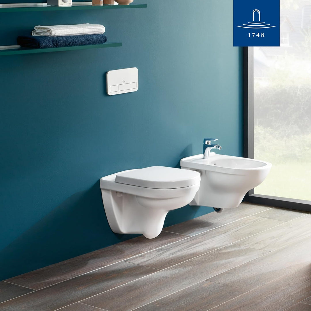 Villeroy & Boch O.novo WC-Sitz, Toilettendeckel mit Scharnieren aus Edelstahl, Toilettensitz aus bru