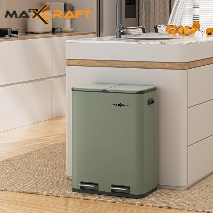 Mülleimer 60 Liter aus Stahl Treteimer Abfalleimer mit 2 Inneneimern aus Kunststoff (2x 30L) - Sanft