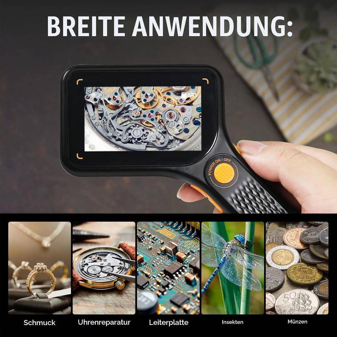 Tragbares 500-faches digitales Mikroskop mit 7,6 cm IPS-Bildschirm, 8 LED-Leuchten, Autofokus, 2-MP-