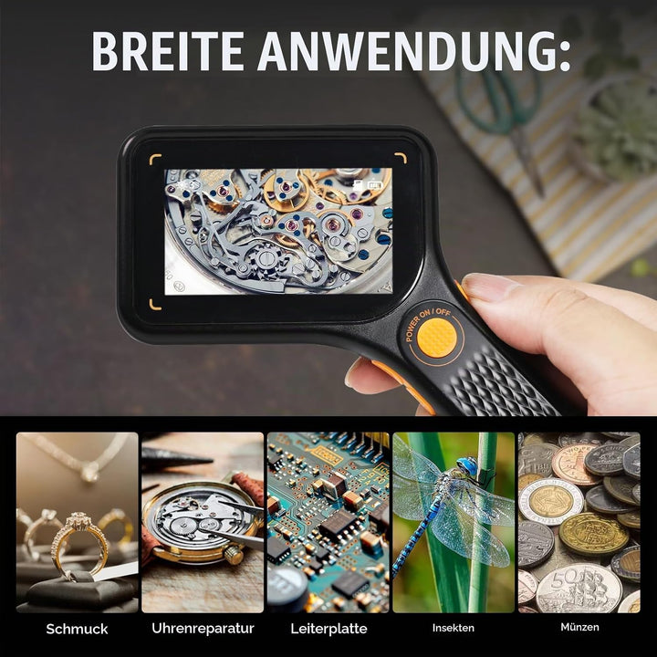Tragbares 500-faches digitales Mikroskop mit 7,6 cm IPS-Bildschirm, 8 LED-Leuchten, Autofokus, 2-MP-