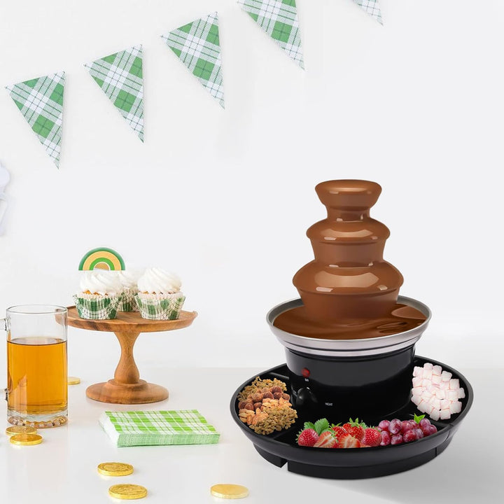Schokobrunnen 3 Etagen 40W Elektrische Schokoladenbrunnen Edelstahl Schokoladenfondue-Set mit 6 Gabe