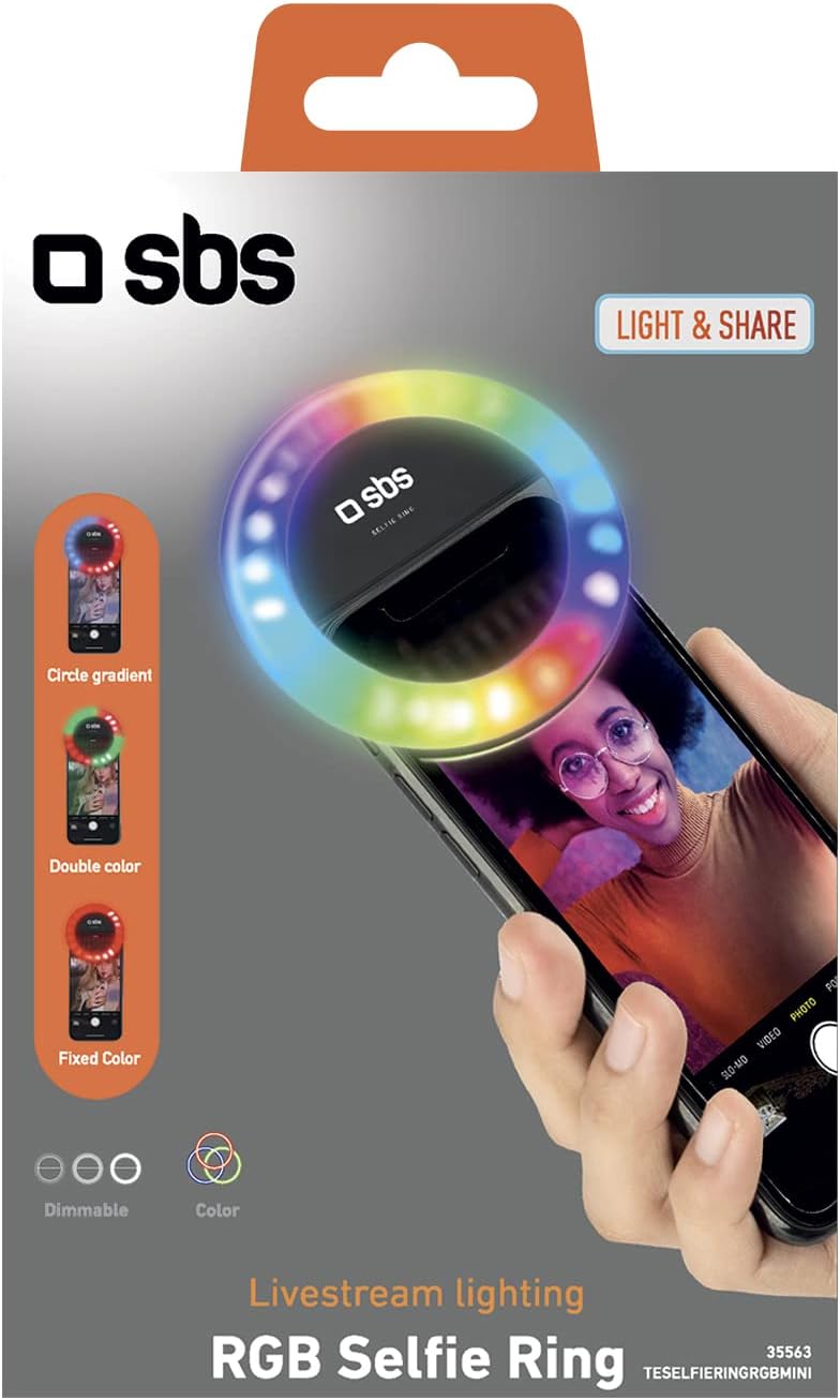 SBS Mehrfarbiger LED-Ring für Smartphone, Blitzlicht mit Intensitätseinstellung, für TikTok, YouTube