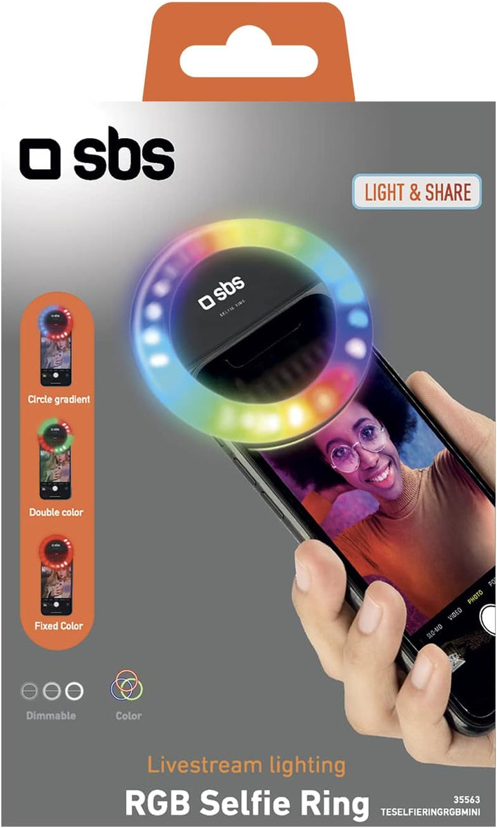 SBS Mehrfarbiger LED-Ring für Smartphone, Blitzlicht mit Intensitätseinstellung, für TikTok, YouTube