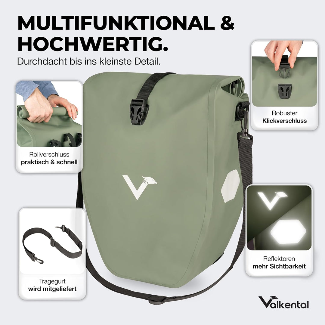 Valkental - Grosse & wasserdichte Gepäckträgertasche - 28L Füllvolumen - Fahrradtasche für Gepäckträ