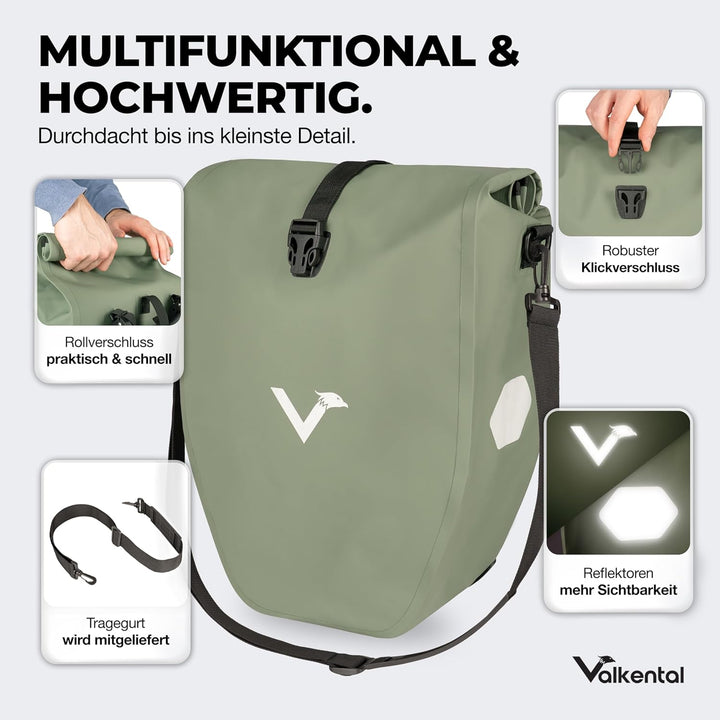 Valkental - Grosse & wasserdichte Gepäckträgertasche - 28L Füllvolumen - Fahrradtasche für Gepäckträ