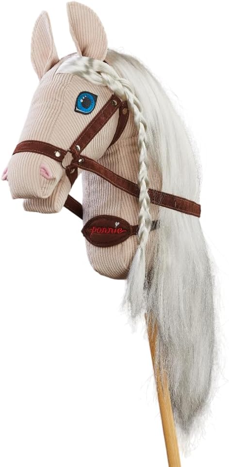 PONNIE Reitpferd mit Rollen Camel XL (9-99 Jahre), Spielpferd zum Reiten mit Rot Sattel, Kämmbare Mä