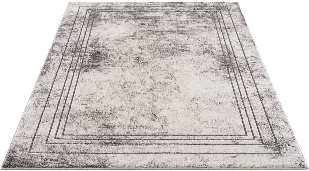 carpet city Teppich Wohnzimmer Bordüre - 80x150 cm Grau Meliert - Moderne Teppiche Kurzflor 80x150 G