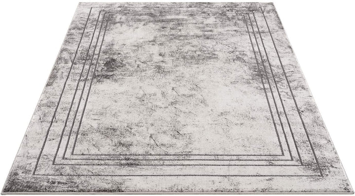 carpet city Teppich Wohnzimmer Bordüre - 80x150 cm Grau Meliert - Moderne Teppiche Kurzflor 80x150 G