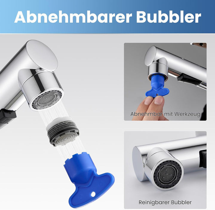 Wasserhahn Bad mit 3 Strahlarten ausziehbare Waschtischarmatur mit Ablaufgarnitur, Einhebelmischer A