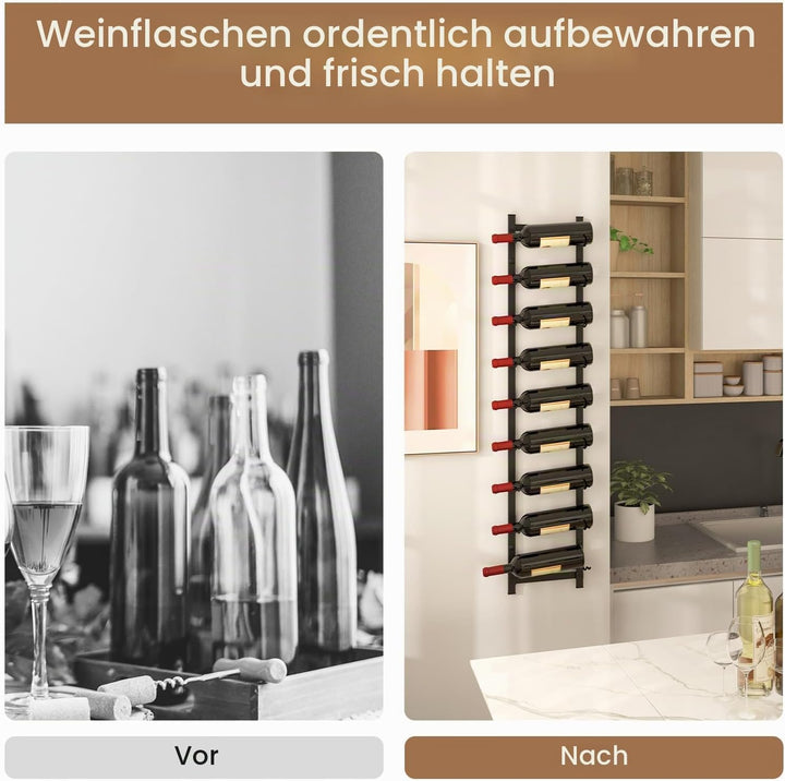 KOMFOTTEU Weinregal Wand für 6/9/12 Flaschen, vertikaler Flaschenhalter aus Metall, dekoratives Häng