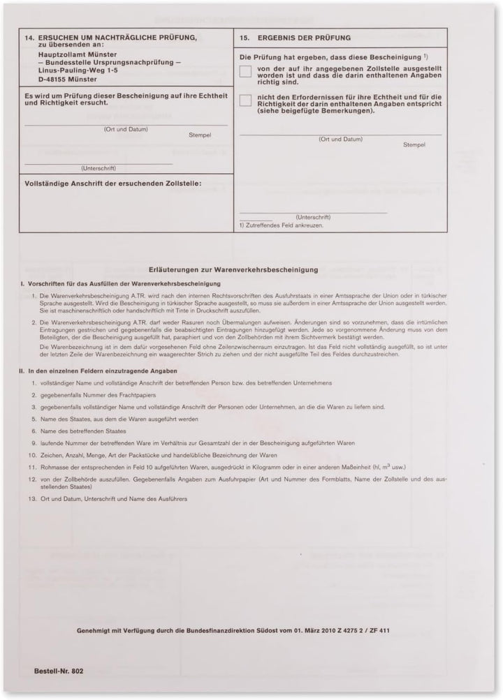 mashpaper A.TR. ATR Warenverkehrsbescheinigung Formular für Laserdrucker Menge wählbar 10, 50 oder 1