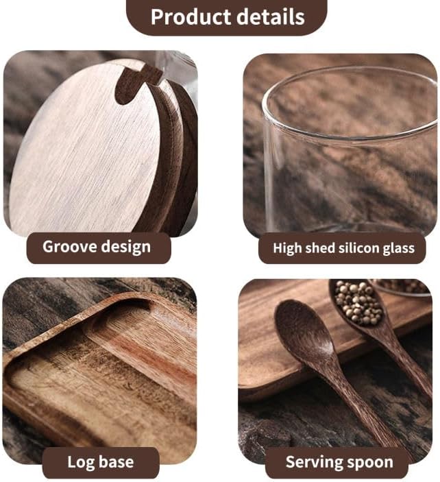 Gewürzgläser 3er Set 8.5oz/250ml Glas Gewürzbehälter mit Bambus-Deckel, Löffel und Tablett, Gewürzdo