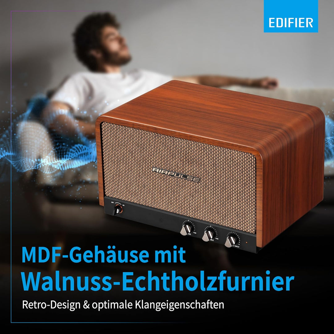 Edifier AIRPULSE P100X - Multitreiber Lautsprechersystem (60W) im Retro-Look mit Bluetooth 5.1 (aptX