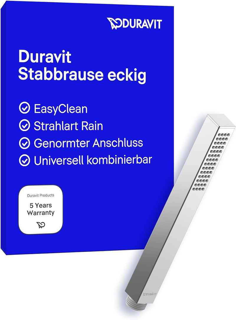 Duravit Universal Stabbrause, Duschkopf mit Strahlart Rain, Duschbrause eckig, Brausekopf reinigungs